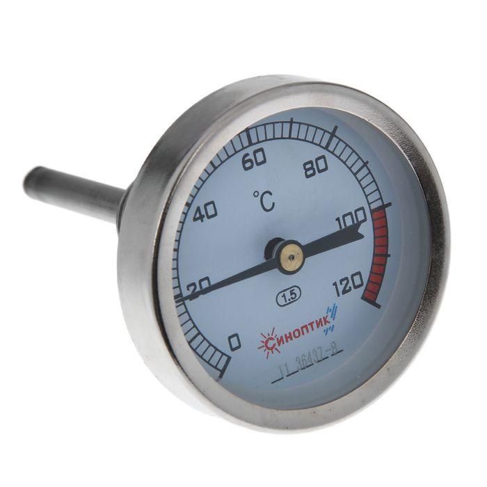 ​1. Термометр биметаллический осевой, 0-120 гр.С., корпус из нержавейки