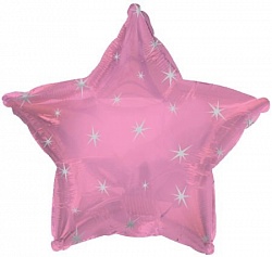 Звезда с искорками розовая шар фольгированный с гелием