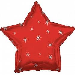 Звезда с искорками красная шар фольгированный с гелием