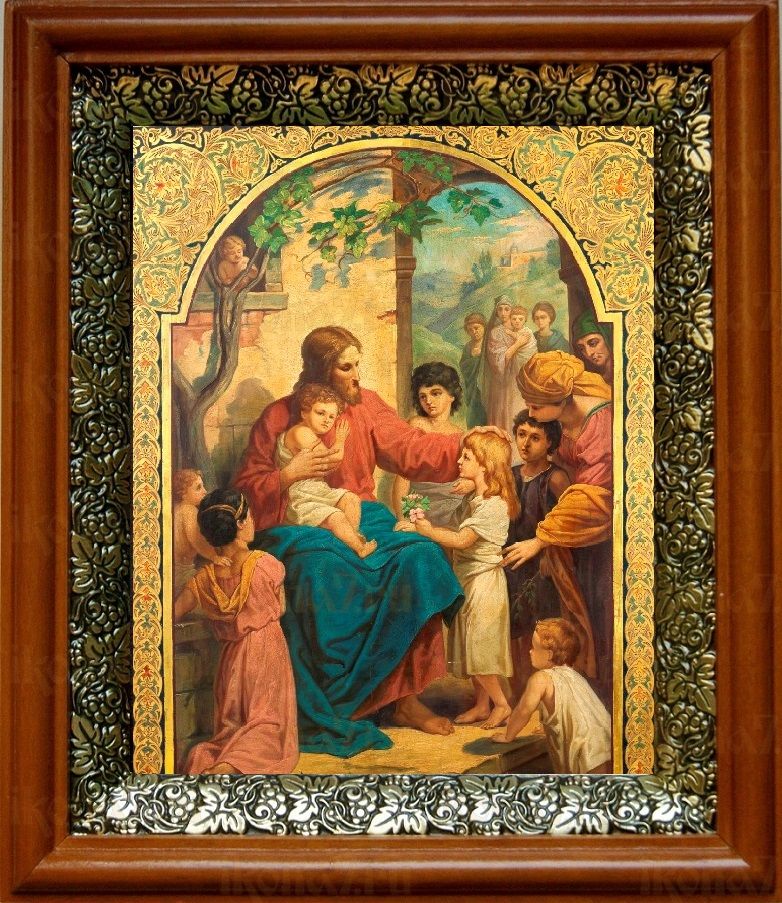 Иисус Христос и дети (19х22), светлый киот