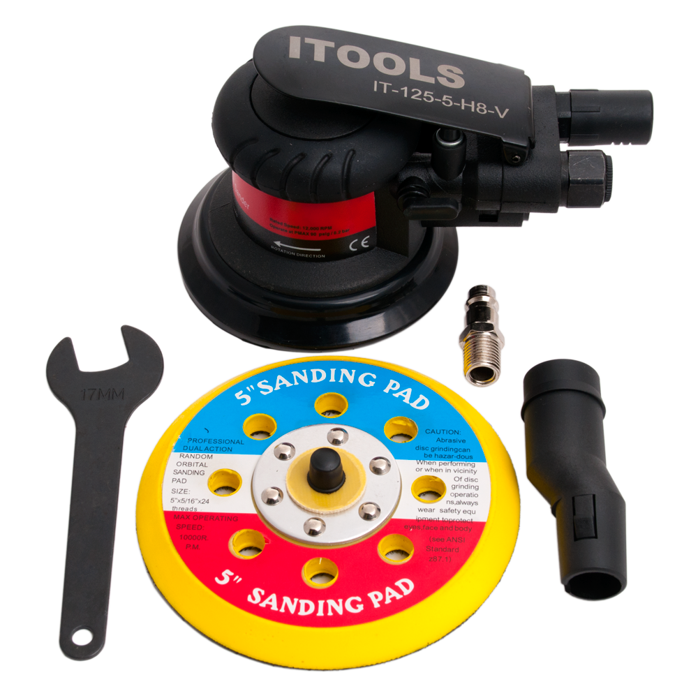 Itools IT-125-2,5-H8-V Машинка шлифовальная пневматическая Itools, орбита 2,5мм, подложка 125мм 8 отверстий