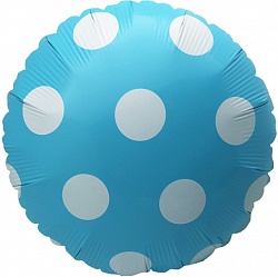 Голубой шар в крупный горошек фольгированный с гелием
