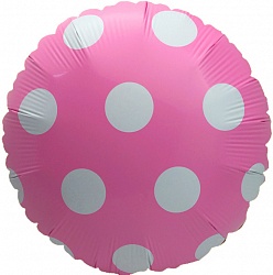 Розовый шар в крупный горошек фольгированный с гелием