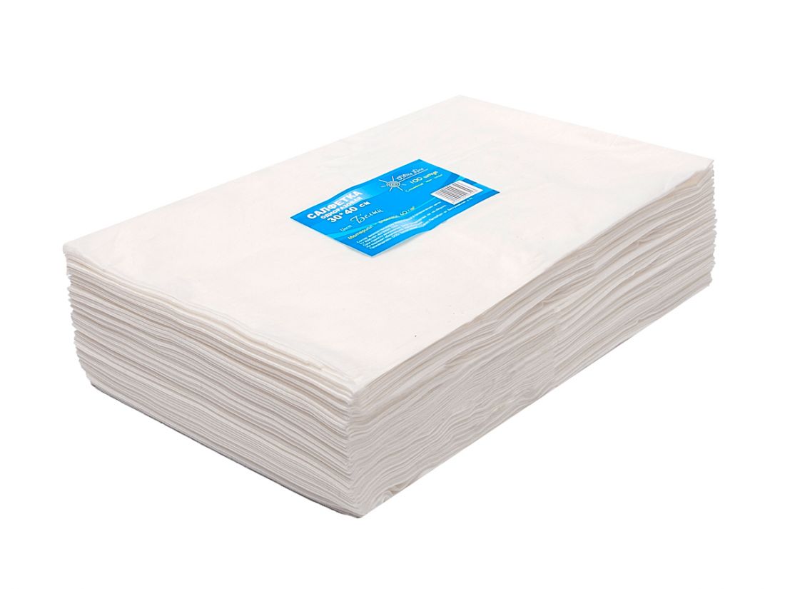 Салфетка одноразовая 30*40 спанлейс белый White line №100шт пачка