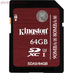 Карта памяти SD 64GB Kingston SDXC Class 10 UHS-I U3 (SDA3/64GB)
