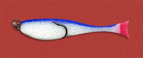 Рыбка поролоновая 6см на двойнике бело-син.