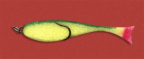 Рыбка поролоновая 6см на двойнике желто-зелен.