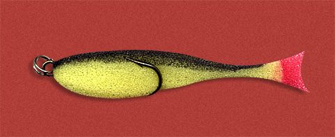 Рыбка поролоновая 8см на двойнике желто-черн.