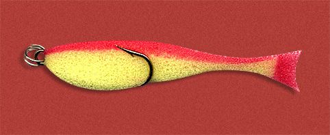 Рыбка поролоновая 10см на двойнике желто-красн.