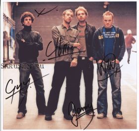Автографы: Coldplay. Крис Мартин, Джонни Баклэнд, Гай Берримен, Уилл Чемпион