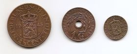 Набор монет Голландская Ост-Индия  1945 (3 монеты)
