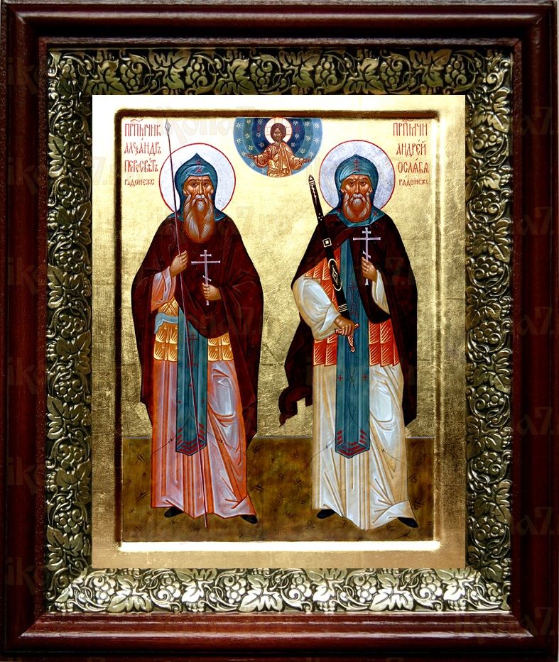 Александр Пересвет и Андрей Ослябя (19х22), темный киот