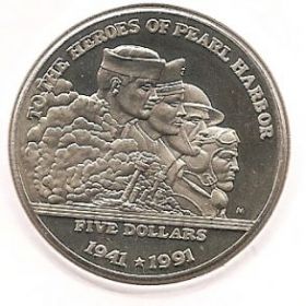 Военные герои - Герои Перл-Харбора 5 долларов Маршалловы Острова  1991