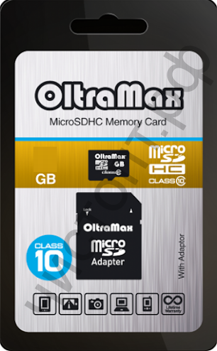 Карта памяти micro SDHC 16GB OltraMax Class 10 с SD адаптер