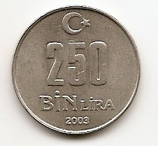 250.000 лир (Регулярный выпуск) Турция 2003