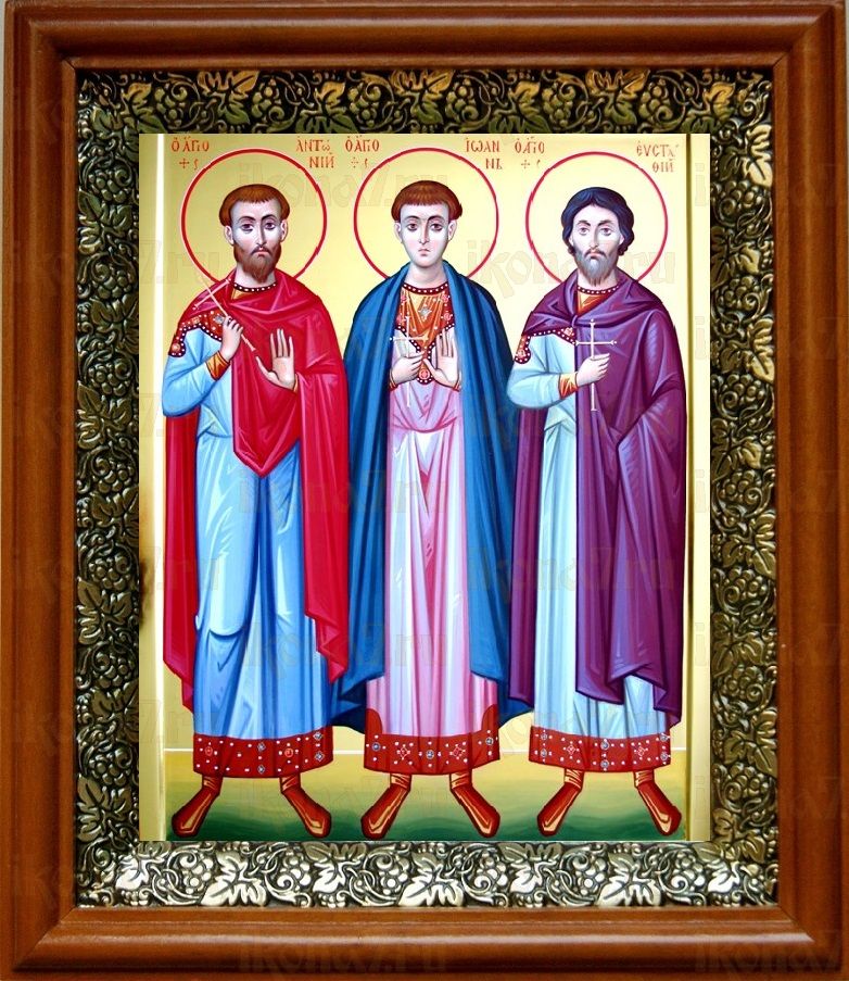 Антоний, Иоанн и Евстафий Виленские (19х22), светлый киот