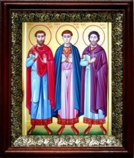Антоний, Иоанн и Евстафий Виленские (19х22), темный киот