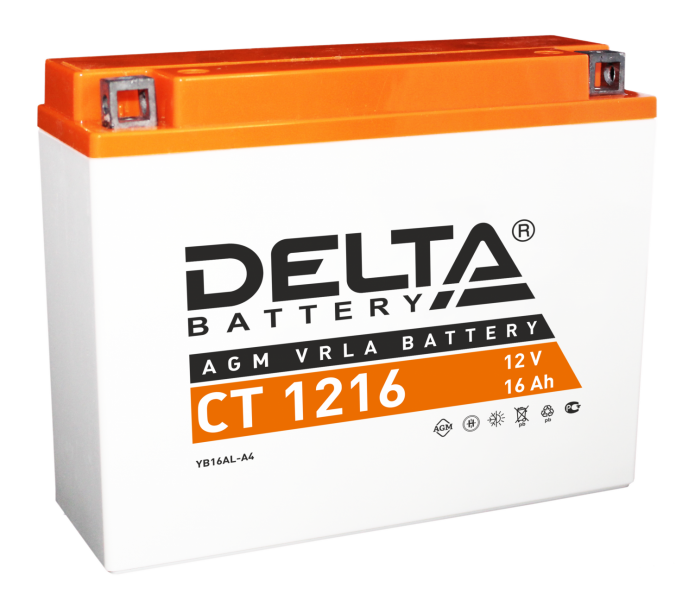 Мото аккумулятор АКБ Delta (Дельта) CT 1216 о.п. 16Ач YB16AL-A2