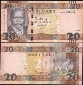 Южный Судан 20 фунтов 2016 пресс UNC