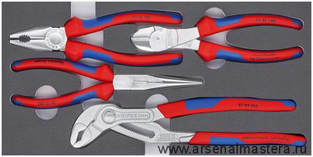 Набор инструментов Basic Chrom (Плоскогубцы, круглогубцы, кусачки боковые, клещи Cobra) KNIPEX KN-002001V17