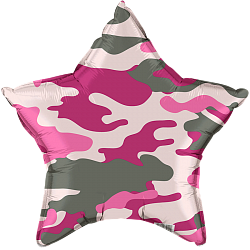 Звезда камуфляж, хаки, милитари розовый шар фольгированный с гелием