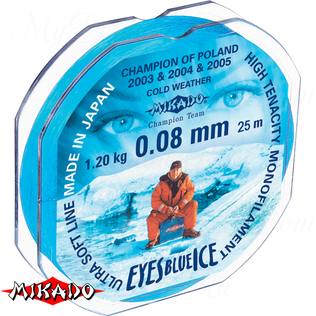 Леска мононить Mikado EYES BLUE ICE 0,08 (25 м) - 1.20 кг.  уп.=10 шт., шт