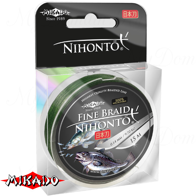 Плетеный шнур Mikado NIHONTO FINE BRAID 0,08 green (15 м) - 4.95 кг., шт