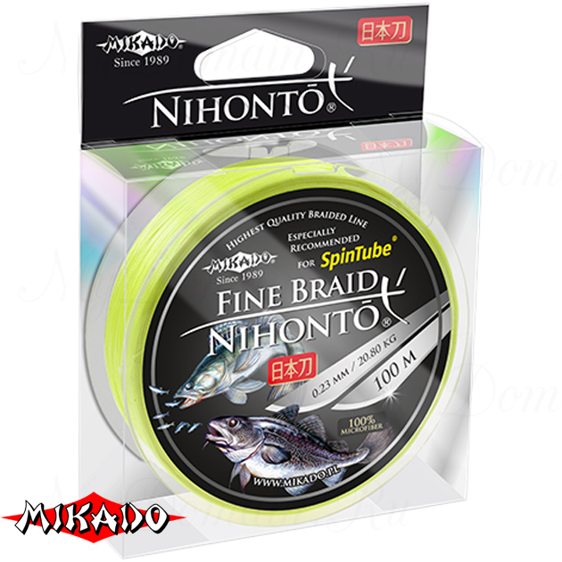 Плетеный шнур Mikado NIHONTO FINE BRAID 0,12 fluo (100 м) - 8,80 кг., шт