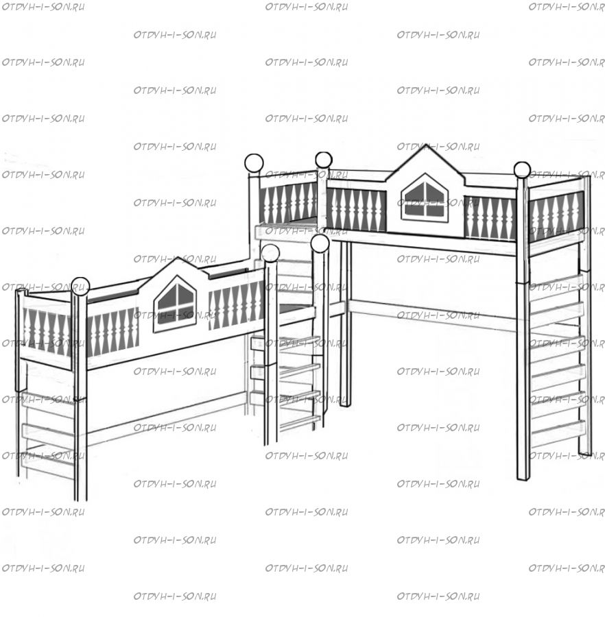 Кровать-чердак Теремок №14 для двоих детей