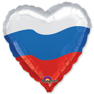 Сердце патриотическое Триколор шар фольгированный с гелием