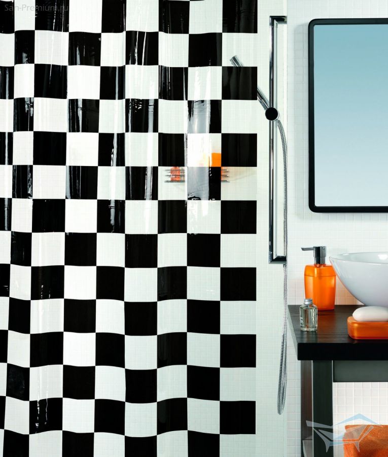 Штора для ванны Matto, черный/прозрачный,180 x 200 см