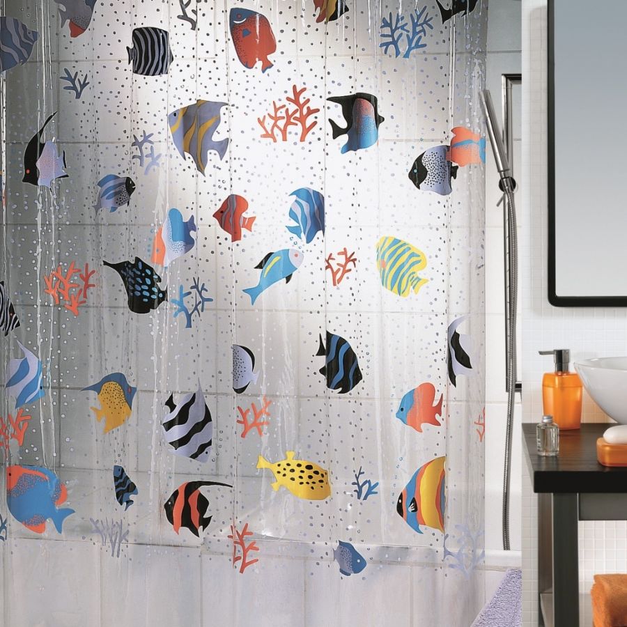 Штора для ванной Fish, многоцветный, 180 x 200 см