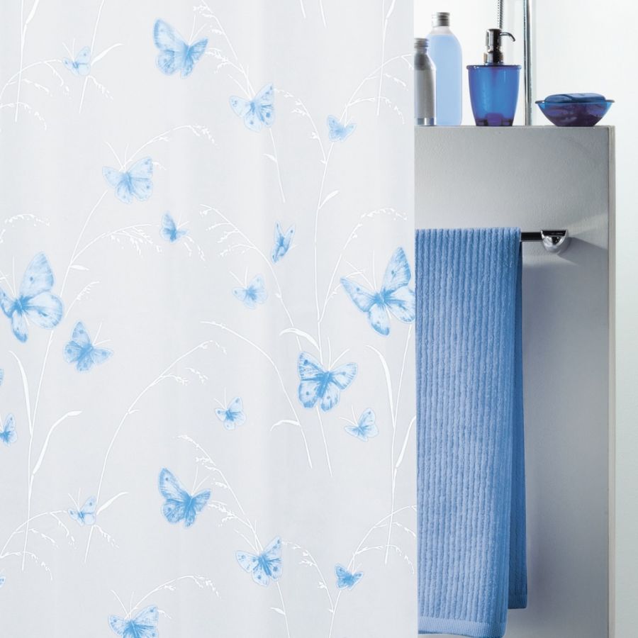 Штора для ванной Butterfly, голубой, 180 x 200 см