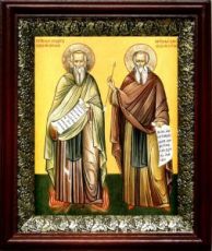 Василий и Феодор Печерские (19х22), темный киот