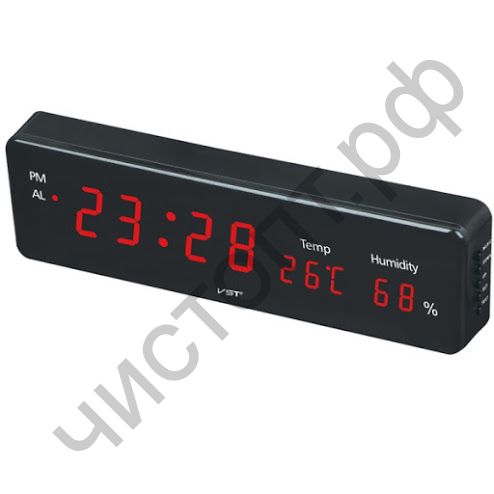 Часы  эл. сетев. VST805S-1 крас.цифры (температура, влажность) ( 30 х 8,5 х 3,5 см)