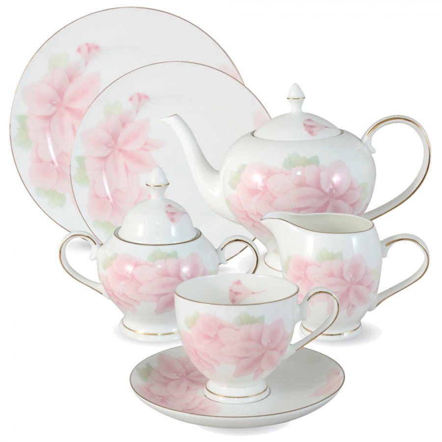 Чайный сервиз на 12 персон "Розовые цветы", 40 пр.