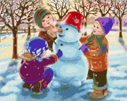 Картина по номерам Дети и снеговик E536