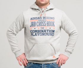 Толстовка с капюшоном серая (Худи) Adidas Graphic Hoody Slogan Boxing ADISSH01