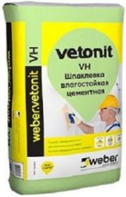 Шпаклевка финишная цементная Weber Vetonit VH влагостойкая белая 20кг / Ветонит