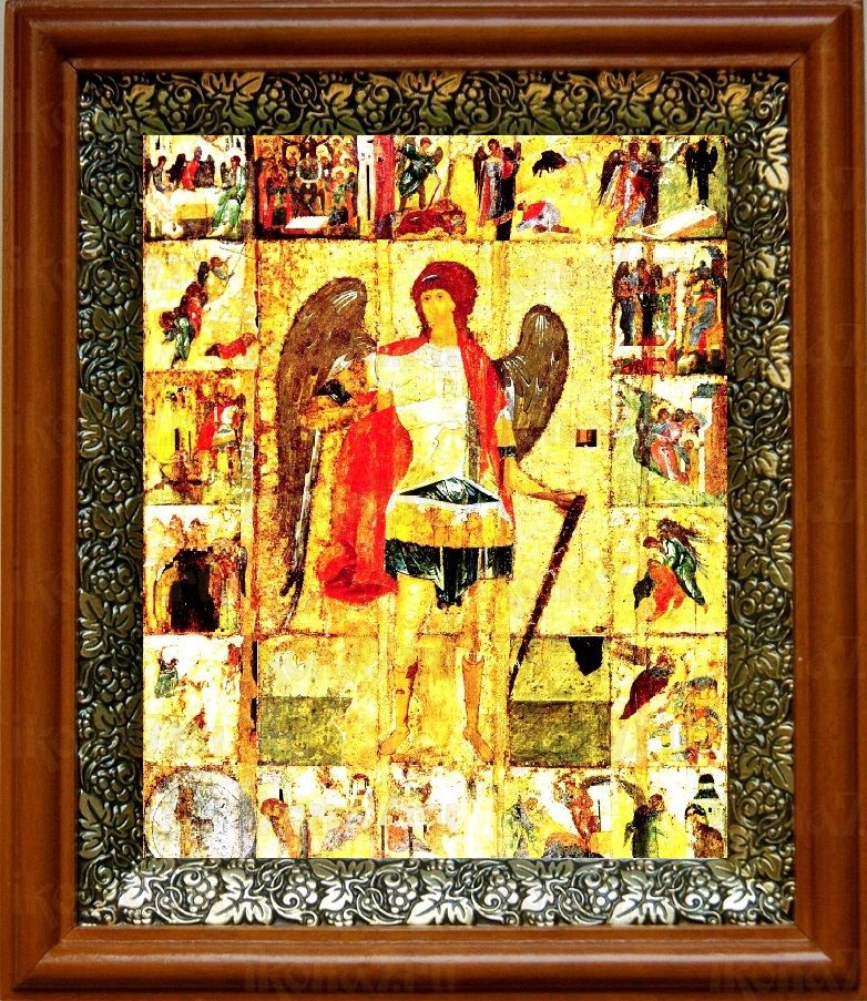 Архангел Михаил с деяниями (19х22), светлый киот