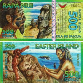 Остров Пасхи банкнота 500 ронго 2012 г. Пластик UNC