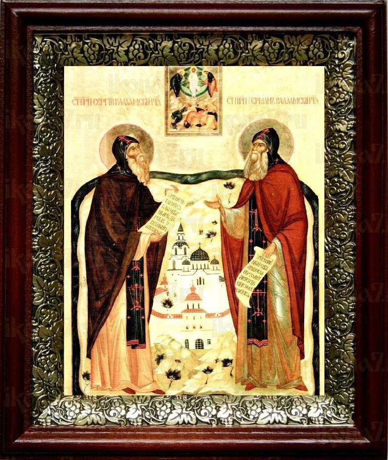 Сергий и Герман Валаамские (19х22), темный киот