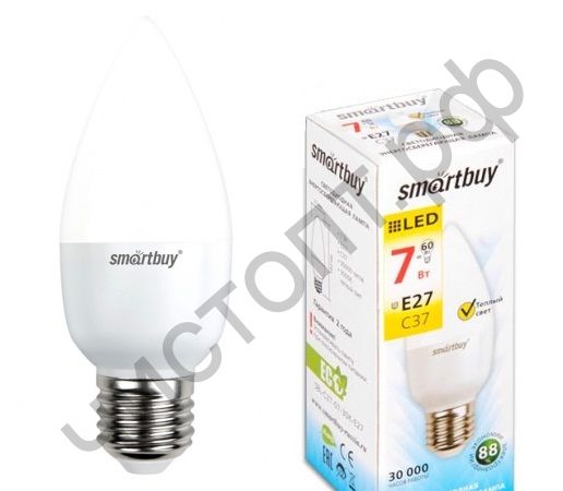 Светодиодная (LED) Лампа Smartbuy C37 07W/3000/E27 теплый (SBL-C37-07-30K-E27)