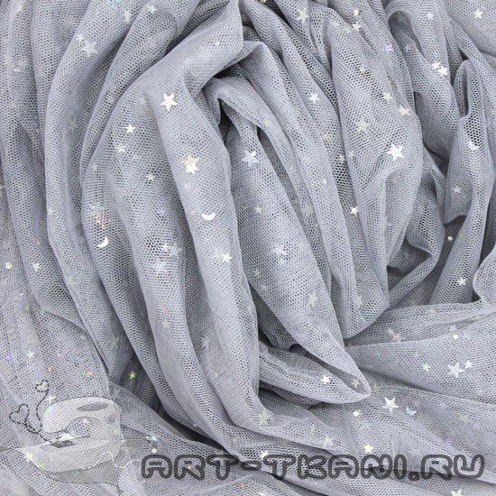 Мягкий фатин (еврофатин) - Серый со звездочками