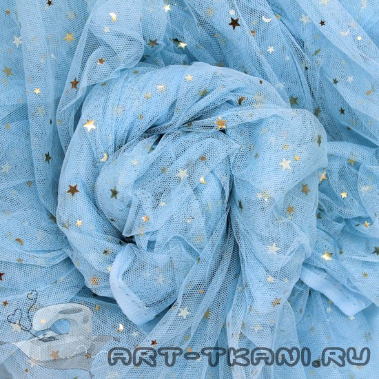 Мягкий фатин (еврофатин) - Голубой со звездочками 160*25 см.