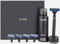 Набор Xiaomi пена, подставка, бритвенный станок Lemon H600-8 (Станок + 4 кассеты + Пена для бритья)