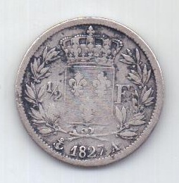 1/2 франка 1827 г. Франция