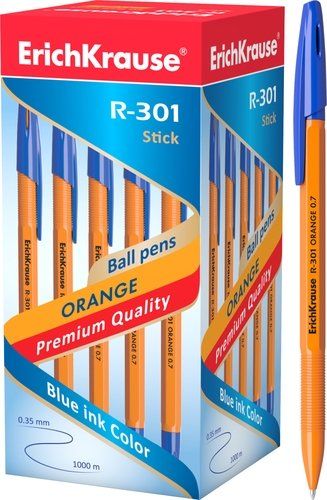 Ручка шариковая ErichKrause R-301 ORANGE 0.7 Stick, синий