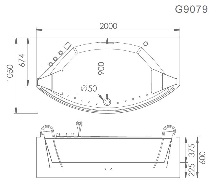Стеклянная ванна Gemy G9079 200x105 схема 4