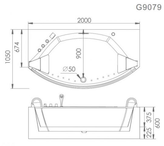 Стеклянная ванна Gemy G9079 200x105 схема 4